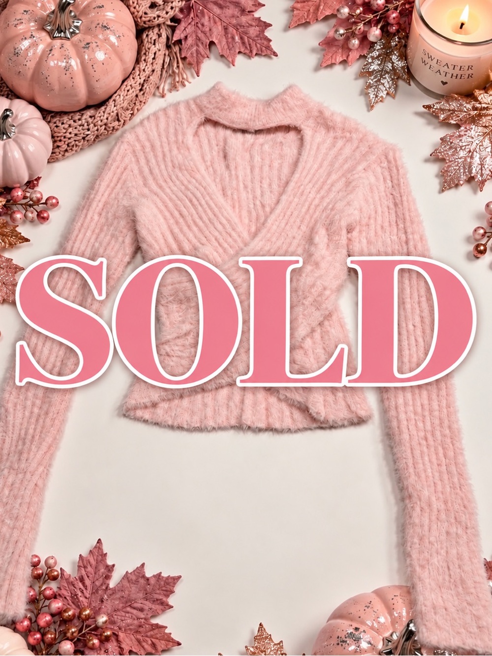 Feminine Pink Faux-Fur Wrap Sweater